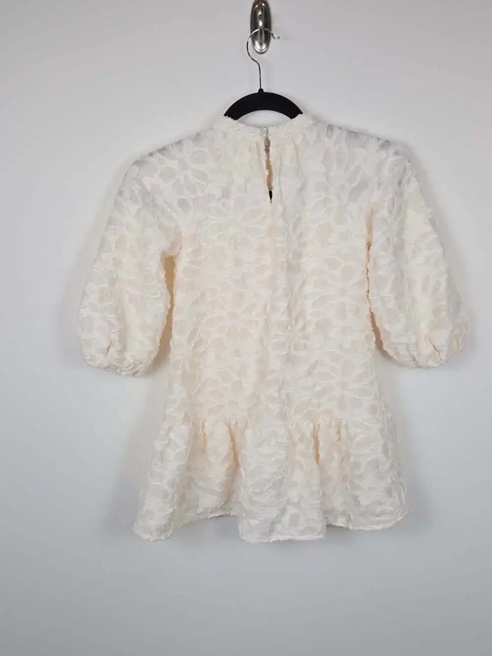 Zara Girls Ivory Textured Drop Waist Dress Size 7 122 Pearl Button Party